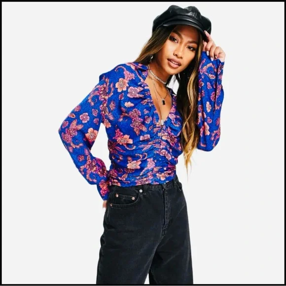 NWT FREE PEOPLE $98 I Got You Royal Floral-Print Top XS - Picture 3 of 14